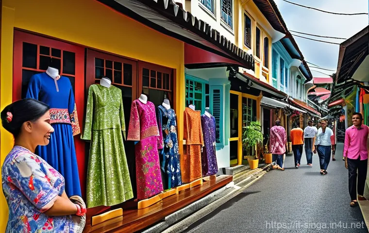 싱가포르 말레이계 문화 - **Prompt 1: Vibrant Haji Lane Fashion and Batik Artistry**
    "A bustling, vibrant scene on Haji La...