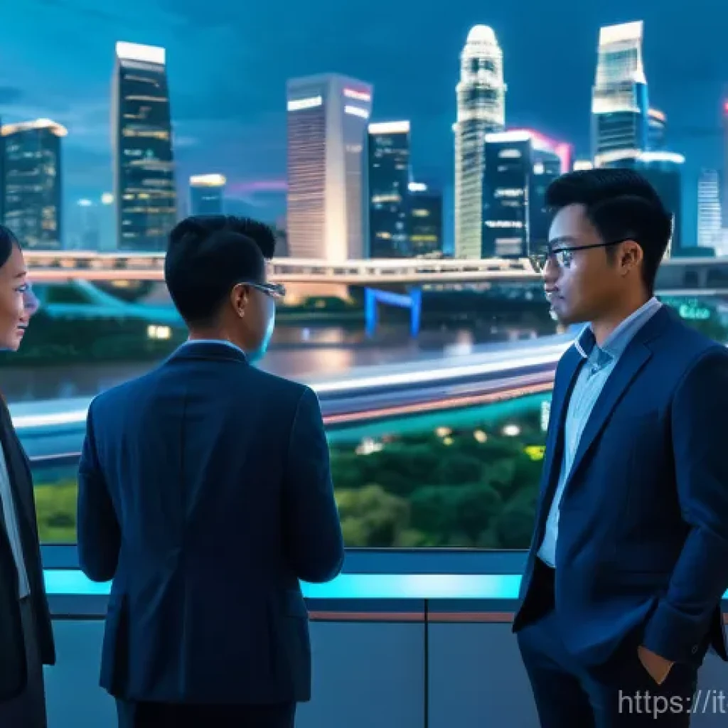 싱가포르의 IT 허브 - **Prompt: "A vibrant, panoramic view of Singapore's futuristic skyline at dusk, showcasing gleaming ...