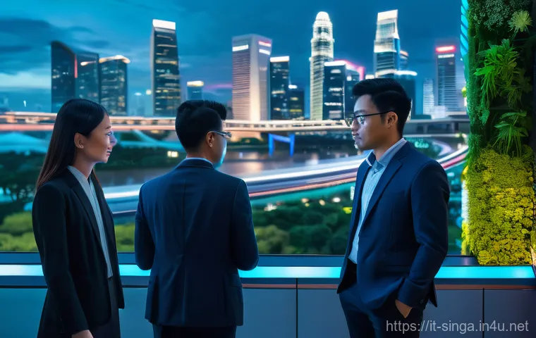 싱가포르의 IT 허브 - **Prompt: "A vibrant, panoramic view of Singapore's futuristic skyline at dusk, showcasing gleaming ...