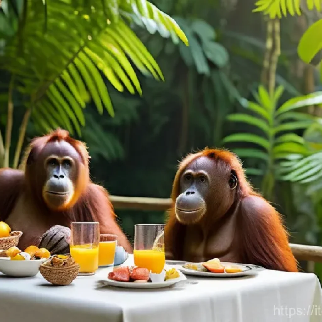 싱가포르 국립 동물원 - **Prompt 1: Breakfast with Orangutans**
    "A vibrant outdoor restaurant scene set within a lush tr...