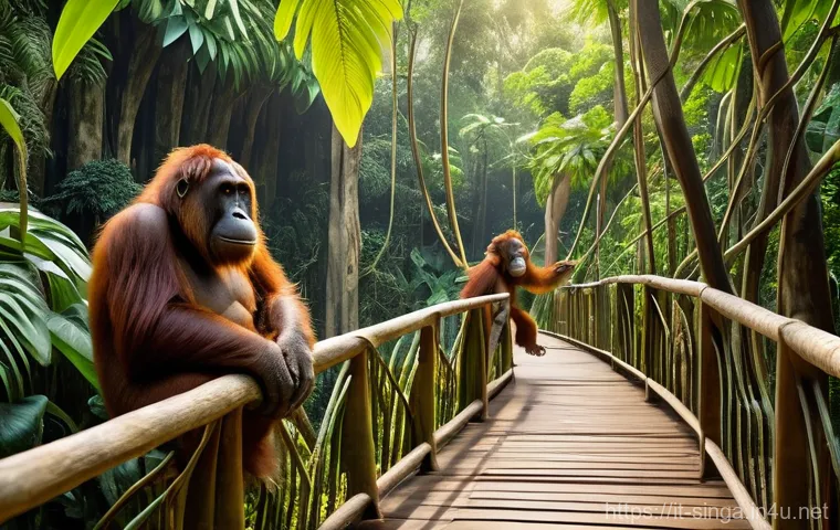싱가포르 국립 동물원 - **Prompt 1: Breakfast with Orangutans**
    "A vibrant outdoor restaurant scene set within a lush tr...