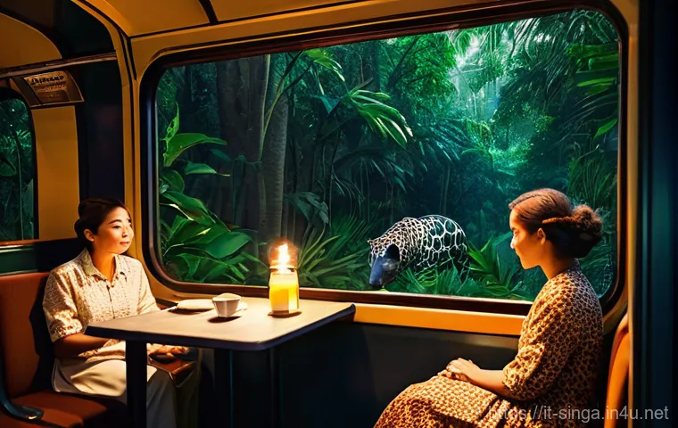 싱가포르 국립 동물원 - **Prompt 2: Immersive Tropical Pathway**
    "A group of diverse visitors, including a young couple ...