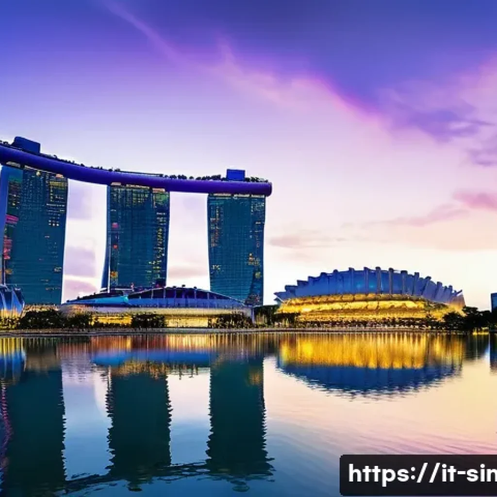 싱가포르로 가는 크루즈 여행 - A breathtaking panoramic view of Singapore’s Marina Bay at sunset, showcasing the futuristic skyline...