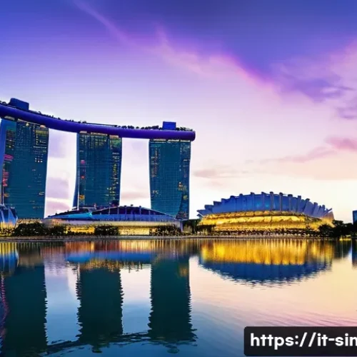 싱가포르로 가는 크루즈 여행 - A breathtaking panoramic view of Singapore’s Marina Bay at sunset, showcasing the futuristic skyline...