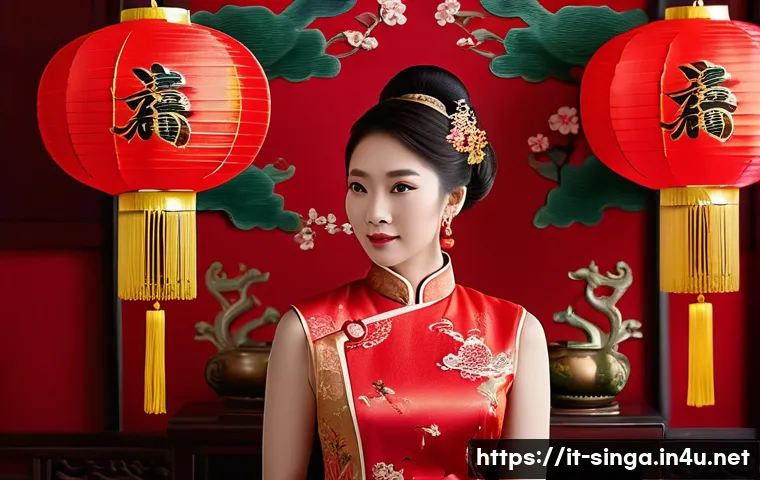 싱가포르의 전통 의상 - A graceful Singaporean woman wearing a traditional Chinese qipao (cheongsam) made of luxurious silk ...