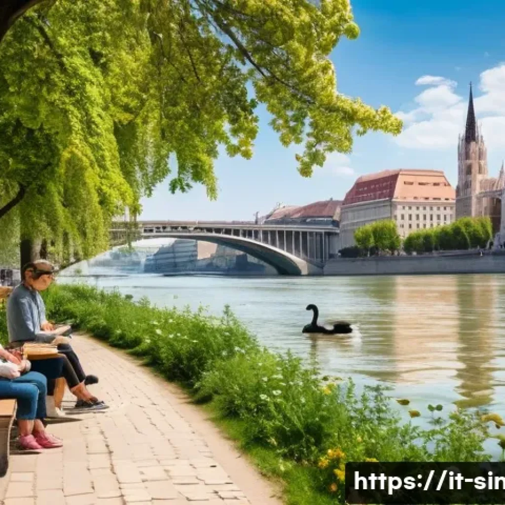 싱가포르 한강처럼 넓은 강 - A vibrant urban riverside scene in a European city like Budapest along the Danube River during a sun...