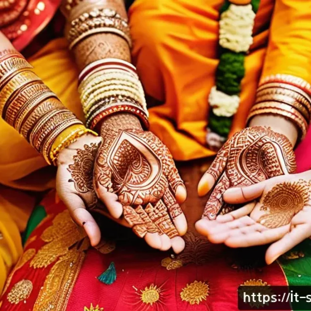 싱가포르 결혼 문화 - A vibrant Indian wedding scene in Singapore featuring the bride with intricate henna mehndi designs ...