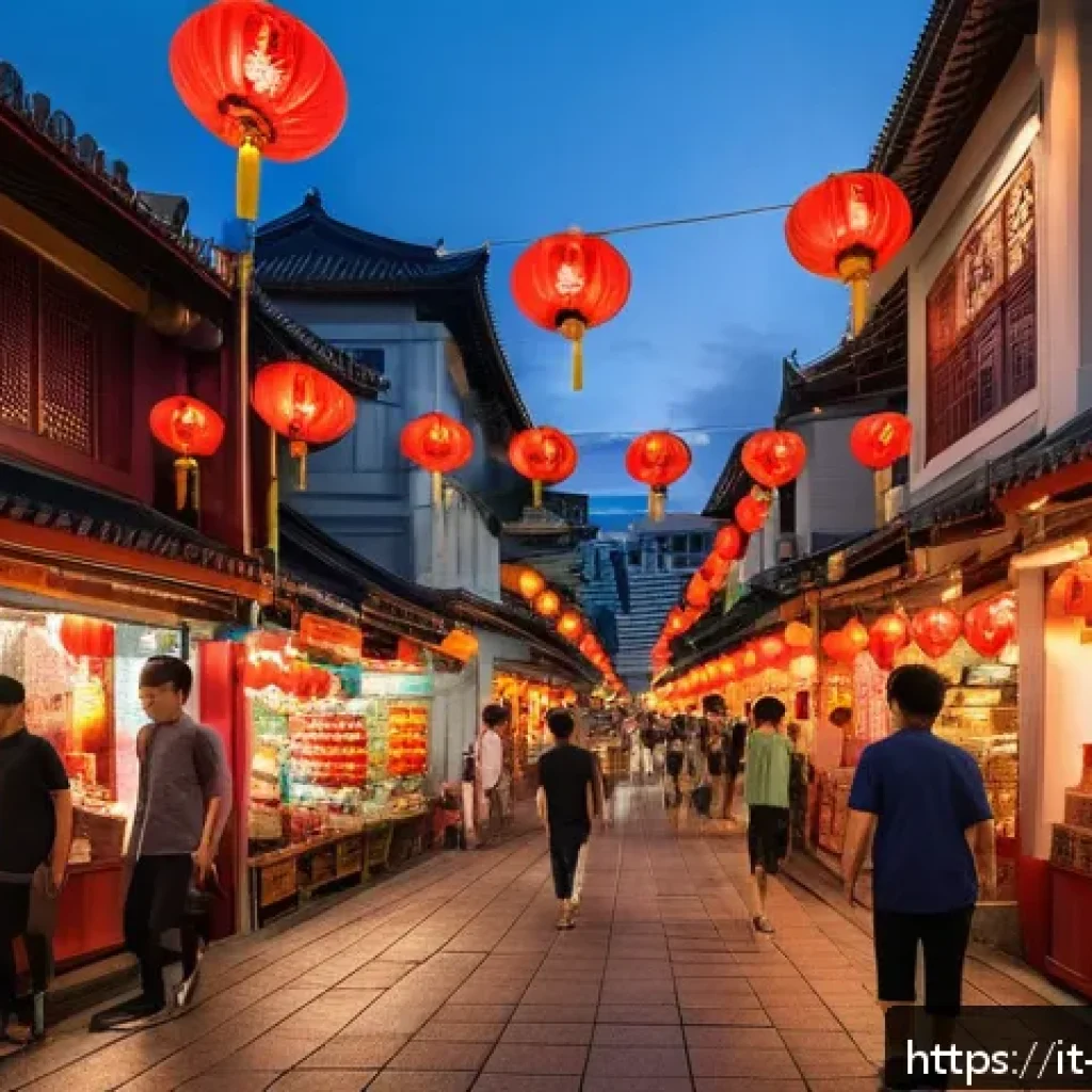 싱가포르와 주변국 여행 루트 - A vibrant street scene in Singapore’s Chinatown at dusk, featuring bustling markets with colorful st...