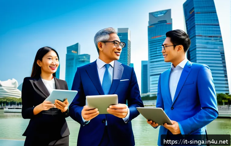 싱가포르 법률 사무소 - A modern corporate office scene in Singapore’s financial district, featuring diverse international b...