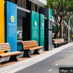 Home 20 싱가포르 껌 금지법 - A pristine urban street scene in Singapore showcasing spotless sidewalks and clean public benches un...