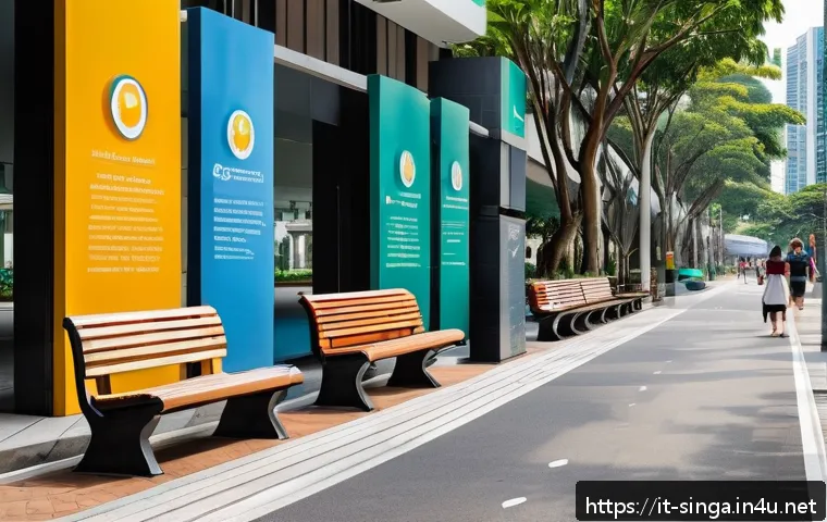 싱가포르 껌 금지법 - A pristine urban street scene in Singapore showcasing spotless sidewalks and clean public benches un...