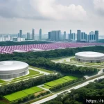 Home 18 싱가포르 쓰레기 규제 - A futuristic waste-to-energy plant in Singapore, showcasing advanced incineration technology with sl...