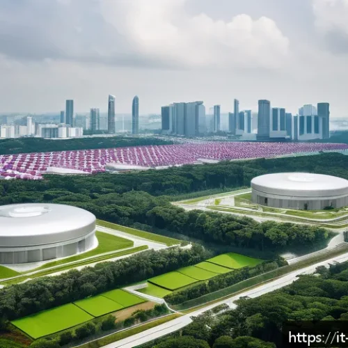 Home 30 싱가포르 쓰레기 규제 - A futuristic waste-to-energy plant in Singapore, showcasing advanced incineration technology with sl...