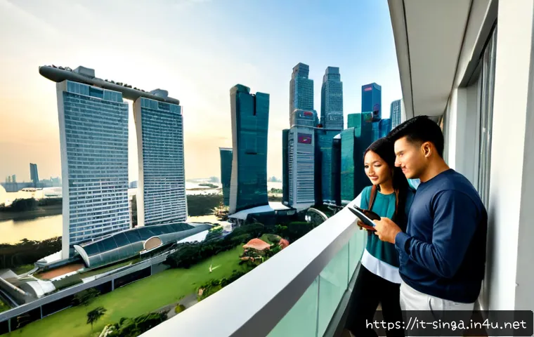 Home 17 싱가포르 집값 트렌드 - Photorealistic wide-angle view of modern high-rise condominium towers in Singapore at golden hour, a...